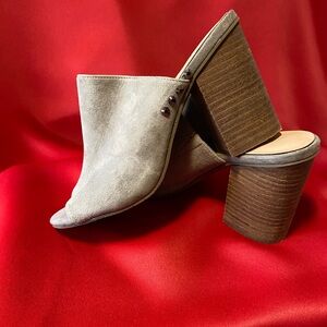 BP Stylish Gray Suede Block Heel Mules